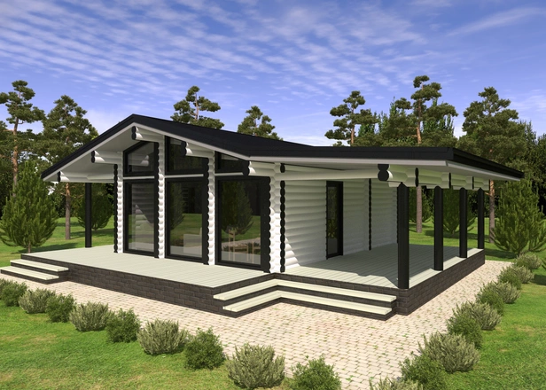 Баня из оцилиндрованного бревна 10,5 х 7,4 м