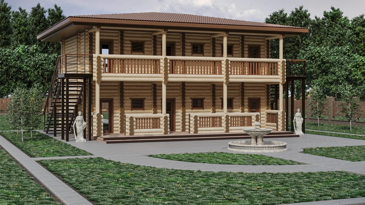 Отель из оцилиндрованного бревна 10 х 12 м