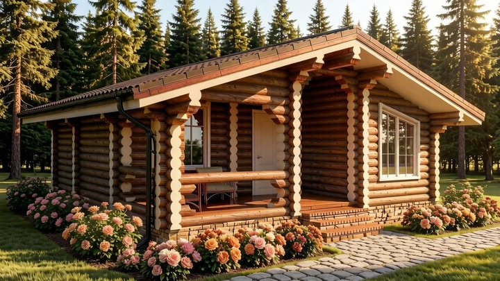 Баня - дом из оцилиндрованного бревна 8 х 8 м <span>№26</span>