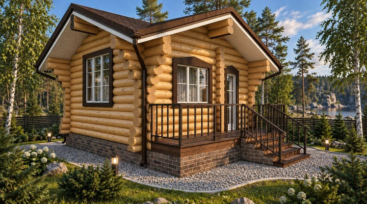 Баня из оцилиндрованного бревна 5,5 х 5,5 м <span>№29</span>