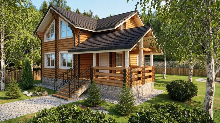 Дом из оцилиндрованного бревна 7,7 х 7,4 м <span>№118</span>
