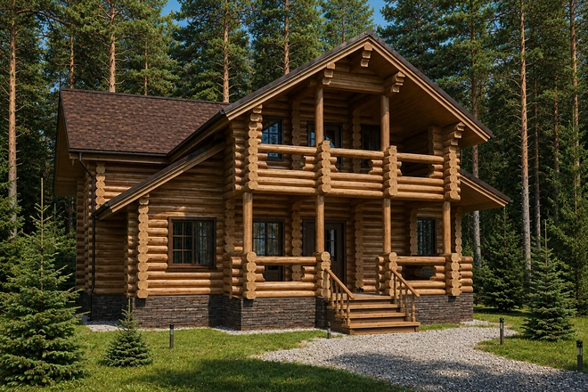 Дом из оцилиндрованного бревна 16,8 х 14,3 м <span>№5</span>
